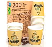 Eurocali 200 Bicchierini in Carta per caffè 65ml CuzcoYellowCUP Bicchieri Ecologici Biodegradabili Monouso Piccoli Asporto Bevande Calde