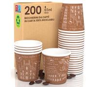 Eurocali 200 Bicchierini in Carta per caffè 65ml Italy Brown Bicchieri Ecologici Biodegradabili Monouso Piccoli Asporto Bevande Calde