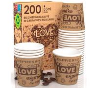 Eurocali 200 Bicchierini in Carta per caffè 65ml LoveBrownCUP Bicchieri Ecologici Biodegradabili Monouso Piccoli Asporto Bevande Calde