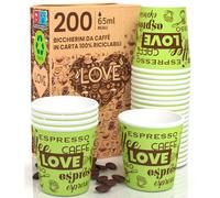 Eurocali 200 Bicchierini in Carta per caffè 65ml LoveGreenCUP Bicchieri Ecologici Biodegradabili Monouso Piccoli Asporto Bevande Calde