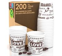 Eurocali 200 Bicchierini in Carta per caffè 65ml LoveWhiteCUP Bicchieri Ecologici Biodegradabili e Monouso Piccoli Asporto Bevande Calde