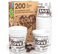 Eurocali 200 Bicchierini in Carta per caffè 65ml LoveWhiteCUP Bicchieri Ecologici Biodegradabili Monouso Piccoli Asporto Bevande Calde