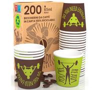 Eurocali 200 Bicchierini in Carta per caffè 65ml ReadyCUP Bicchieri Ecologici Biodegradabili Monouso Piccoli Asporto Bevande Calde