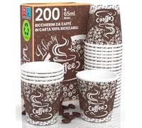 Eurocali 200 Bicchierini per Caffè in Carta 65ml Coffee Liberty Bicchieri Ecologici Monouso Piccoli Asporto Biodegradabili Bevande Calde
