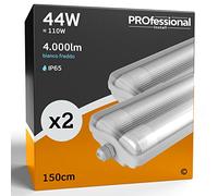 Eurocali 2x Plafoniera LED a 2 Tubi 44W Impermeabile (2x 22W) Trasparente IP65 4000 lumen - Forma: Tubolare - Luce Bianco Freddo 6400K- Fascio Luminoso 120°