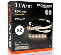 Eurocali 2x Striscia LED Monocolore 300 LED 55W 60 LED/metro - Bobina da 5 metri - IP20 da interno - Luce Bianco Caldo 3000K - Fascio Luminoso 120°