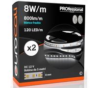Eurocali 2x Striscia LED Monocolore 600 LED 40W 120 LED/metro - Bobina da 5 metri - IP20 da interno - Luce Bianco Freddo 6500K - Fascio Luminoso 120°