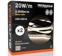 Eurocali 2x Striscie LED Monocolore 1200 LED 90W 240 LED/metro - Bobina da 5 metri - IP20 da interno - Luce Bianco Caldo 3000K - Fascio Luminoso 120°