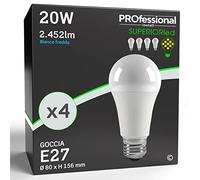 Eurocali 4 x Lampadine LED E27 20W Opaca (2452 lumen equivalenti a 150W) - Forma: Goccia A80 - Luce Bianco Freddo 6500K - Fascio Luminoso 310°