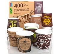 Eurocali 400 Bicchierini in Carta per caffè 65ml Brown Mix Bicchieri Ecologici Biodegradabili Monouso Piccoli Asporto Bevande Calde