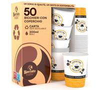 Eurocali 50 Bicchieri in Carta da 200ml con Coperchio, Compostabili e Biodegradabili, KIT da 50 Bicchieri Monouso per Bevande Calde e Fredde + 50 Coperchi in Carta con Beccuccio