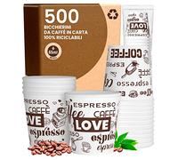Eurocali 500 Bicchierini in Carta da caffè 65ml LoveWhiteCUP Bicchieri Ecologici Biodegradabili Monouso Piccoli Asporto Bevande Calde