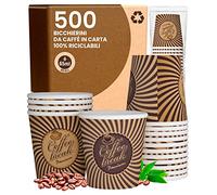 Eurocali 500 Bicchierini in Carta da caffè 65ml VintageCUP Bicchieri Ecologici Biodegradabili Monouso Piccoli Asporto Bevande Calde