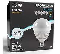 Eurocali 5x Lampadine LED Corpo in Ceramica E14 12W Opaca Professionale 1320 lumen - Forma: Miniglobo A60 - Luce Bianco Caldo 3000K