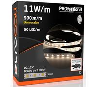 Eurocali Kit Striscia LED Monocolore 300 LED 55W 60 LED/metro - Bobina da 5 metri - IP20 da interno - Luce Bianco Caldo 3000K + Alimentatore 60W IP44