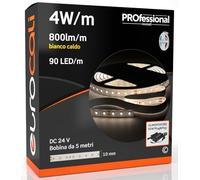 Eurocali Kit Striscia LED Monocolore 450 LED 20W 90 LED/metro - Bobina da 5 metri - IP20 da interno - Luce Bianco Caldo 3000K + Alimentatore 60W per uso interno