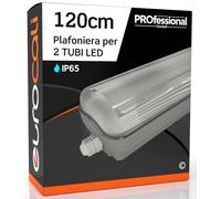 Eurocali Plafoniera 120cm da 2 Tubi LED (non inclusi) Colore Grigio Impermeabile IP65 in ABS/PC con Copertura Trasparente - Sostituzione Neon