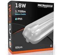 Eurocali Plafoniera LED 60 cm con 2 Tubi 18W 1700 lumen Professionale Impermeabile IP65 Doppio Neon LED T8 - Luce Bianco Freddo 6500K - Industriale - Sostituzione Neon