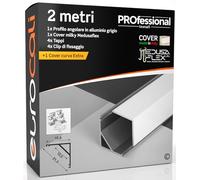 Eurocali Profilo Alluminio Angolare per Strisce LED con copertura Professionale Milky Made in Italy MedusaFlex CUBO in Policarbonato 2000 x 15.8 x 15.8mm - Cover standard opaca inclusa