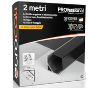 Eurocali Profilo Alluminio Angolare per Strisce LED con copertura Professionale Nera Made in Italy MedusaFlex CUBO in Policarbonato 2000 x 15.8 x 15.8mm - Cover standard opaca inclusa