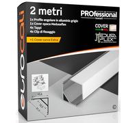 Eurocali Profilo Alluminio Angolare per Strisce LED con copertura Professionale Opaca Made in Italy MedusaFlex CUBO in Policarbonato 2000 x 15.8 x 15.8mm - Cover standard opaca inclusa