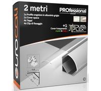 Eurocali Profilo Alluminio Angolare per Strisce LED con copertura Professionale Trasparente Made in Italy MedusaFlex in Policarbonato 2000 x 15.8 x 15.8mm - Cover standard opaca inclusa