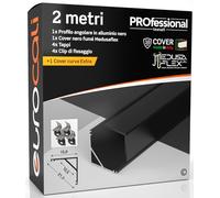 Eurocali Profilo Alluminio Nero Angolare per Strisce LED con copertura Professionale Nera Made in Italy MedusaFlex CUBO in Policarbonato 2000 x 15.8 x 15.8mm - Cover standard nera inclusa