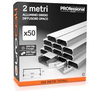 Eurocali Profilo Alluminio per Strisce LED 2 metri con Copertura Opaca - Installazione Superficiale - 17.7 x 7.1mm - Pacco da 100m (50pz)