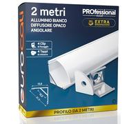 Eurocali Profilo Angolare da 2 metri (2mt) in Alluminio Bianco per Strisce LED Schermo Opaco ingombro max striscia led 10.5mm - 15.8 x 15.8