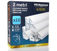 Eurocali Profilo Angolare da 2 metri in Alluminio Bianco per Strisce LED Schermatura Opaca ingombro max striscia led 10.5mm - 15.8 x 15.8 - Pacco da 10 (20m)