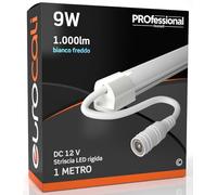 Eurocali Striscia LED 1 metro Rigida con profilo in alluminio 9W 12V 1000 lumen Luce Fredda 6500K - Plug & Play