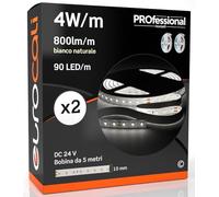 Eurocali Striscia LED 5 metri Professionale 24V 20W 4 W/mt - KIT con 2 Strisce Monocolore da 450 LED 90 LED/mt e 4000 Lumen 800 Lm/mt 200 lm/W - Bianco Naturale 4000K (Pacco 2 Bobine da 5mt)