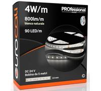 Eurocali Striscia LED 5 metri Professionale 24V 20W 4 W/mt - Striscia Monocolore da 450 LED 90 LED/mt e 4000 Lumen 800 Lm/mt 200 lm/W - Bianco Naturale 4000K