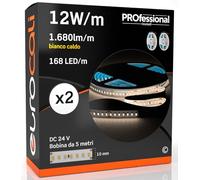 Eurocali Striscia LED 5 metri Professionale 24V 60W 12 W/mt - KIT con 2 Strisce Monocolore da 840 LED 168 LED/mt e 8400 Lumen 1680 Lm/mt 140 Lm/W - Luce Bianco Caldo 3000K (Pacco 2 Bobine da 5mt)