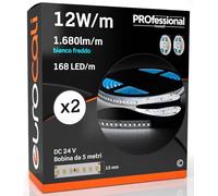 Eurocali Striscia LED 5 metri Professionale 24V 60W 12 W/mt - KIT con 2 Strisce Monocolore da 840 LED 168 LED/mt e 8400 Lumen 1680 Lm/mt 140 Lm/W - Luce Bianco Freddo 6500K (Pacco 2 Bobine da 5mt)