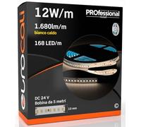 Eurocali Striscia LED 5 metri Professionale 24V 60W 12 W/mt - Striscia Monocolore da 840 LED 168 LED/mt e 8400 Lumen 1680 Lm/mt 140 Lm/W - Luce Bianco Caldo 3000K