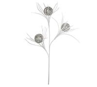 EUROCINSA 71169C05 Natalizio Ramo con 3 Palline, Scatola da 12 Pezzi, plastica/Piume, Argento/Bianco, 52 cm