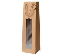 Eurofides Shopper Natural Edition per Bottiglie Magnum, Avana, Carta Kraft, con Finestra, 13+11,4x44 cm, Confezione da 50 Pezzi