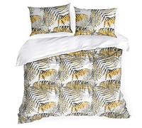 Eurofirany Biancheria da Letto, Copripiumino da 220 x 200 cm, Motivo Stampato, Cotone Oeko-Tex Set 2 federe 1 Copripiumino Bianco + Grigio + Senape