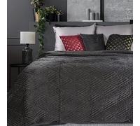 Eurofirany Deniz Copriletto in Velluto, con Cuciture Metalliche, Trapuntato, Elegante, per Camera da Letto, Camera degli Ospiti, 220 x 240 cm, Nero + Oro