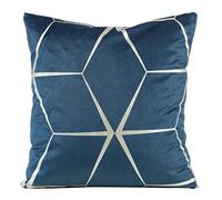 Eurofirany Elegante federa in velluto con stampa, 45 x 45 cm, federa in velluto, morbido cuscino per divano, motivo a rombi, blu scuro