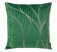 Eurofirany Elegante federa in velluto con stampa, 45 x 45 cm, rivestimento in velluto, morbido cuscino per divano, foglie tropicali, verde scuro