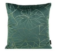 Eurofirany Elegante federa in velluto con stampa, 45 x 45 cm, rivestimento in velluto, morbido cuscino per divano, foglie dorate, menta scuro