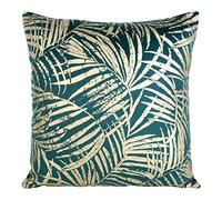 Eurofirany Elegante federa per cuscino decorativo in velluto, con stampa, 45 x 45 cm, rivestimento in velluto, morbido cuscino per divano, motivo foglie 2, turchese scuro