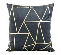 Eurofirany Elegante federa per cuscino in velluto, con stampa, 45 x 45 cm, in velluto, morbido cuscino per divano, motivo triangolare, blu scuro