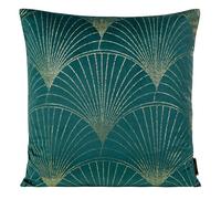 Eurofirany Elegante federa per cuscino in velluto con stampa, 45 x 45 cm, morbida federa per cuscino da divano, motivo a ventaglio, turchese scuro