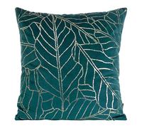 Eurofirany Elegante federa per cuscino in velluto, con stampa, 45 x 45 cm, rivestimento in velluto, morbido cuscino per divano, motivo foglie 3, turchese scuro