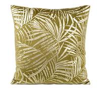 Eurofirany Elegante federa per cuscino in velluto, con stampa, 45 x 45 cm, rivestimento in velluto, morbido cuscino per divano, motivo foglie 2, verde oliva