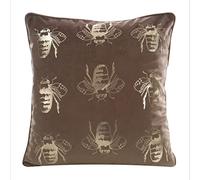 Eurofirany Elegante federa per cuscino in velluto, con stampa, 45 x 45 cm, rivestimento in velluto, morbido cuscino per divano, motivo api, colore: beige scuro
