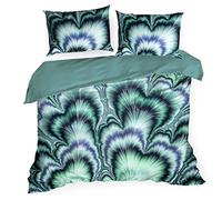 Eurofirany Estela Set di Biancheria da Letto con Motivo Stampato in Cotone, 2 federe e 1 Copripiumino, Blu, 160X200cm+2x/70X80cm